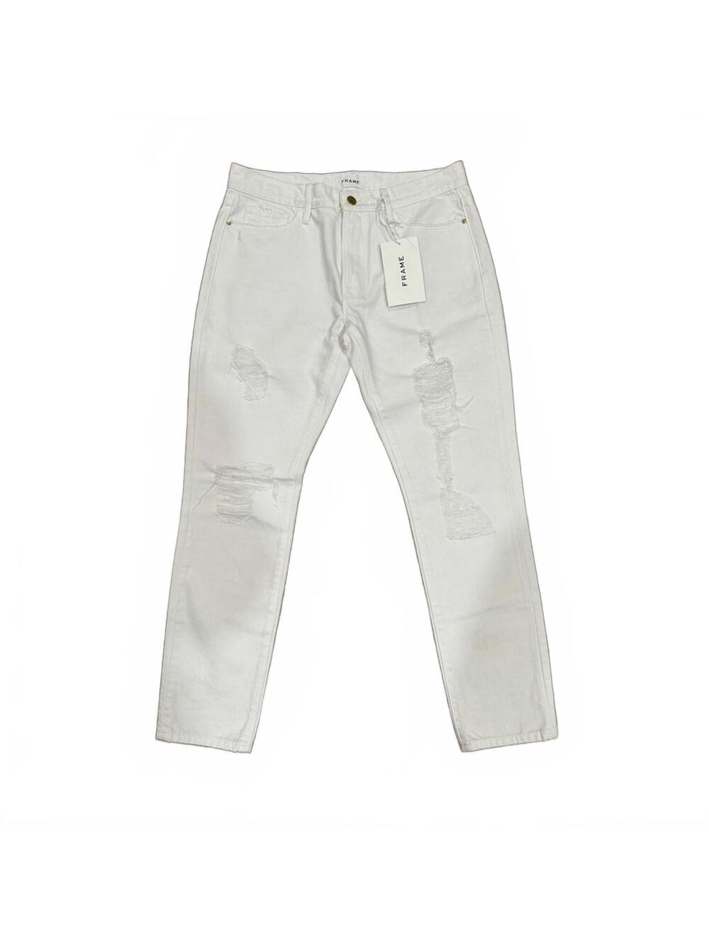 NWT Frame Le Garcon White Mid Rise Straight fit Ripped Denim Jeans- Size 27 - Picture 2 of 9